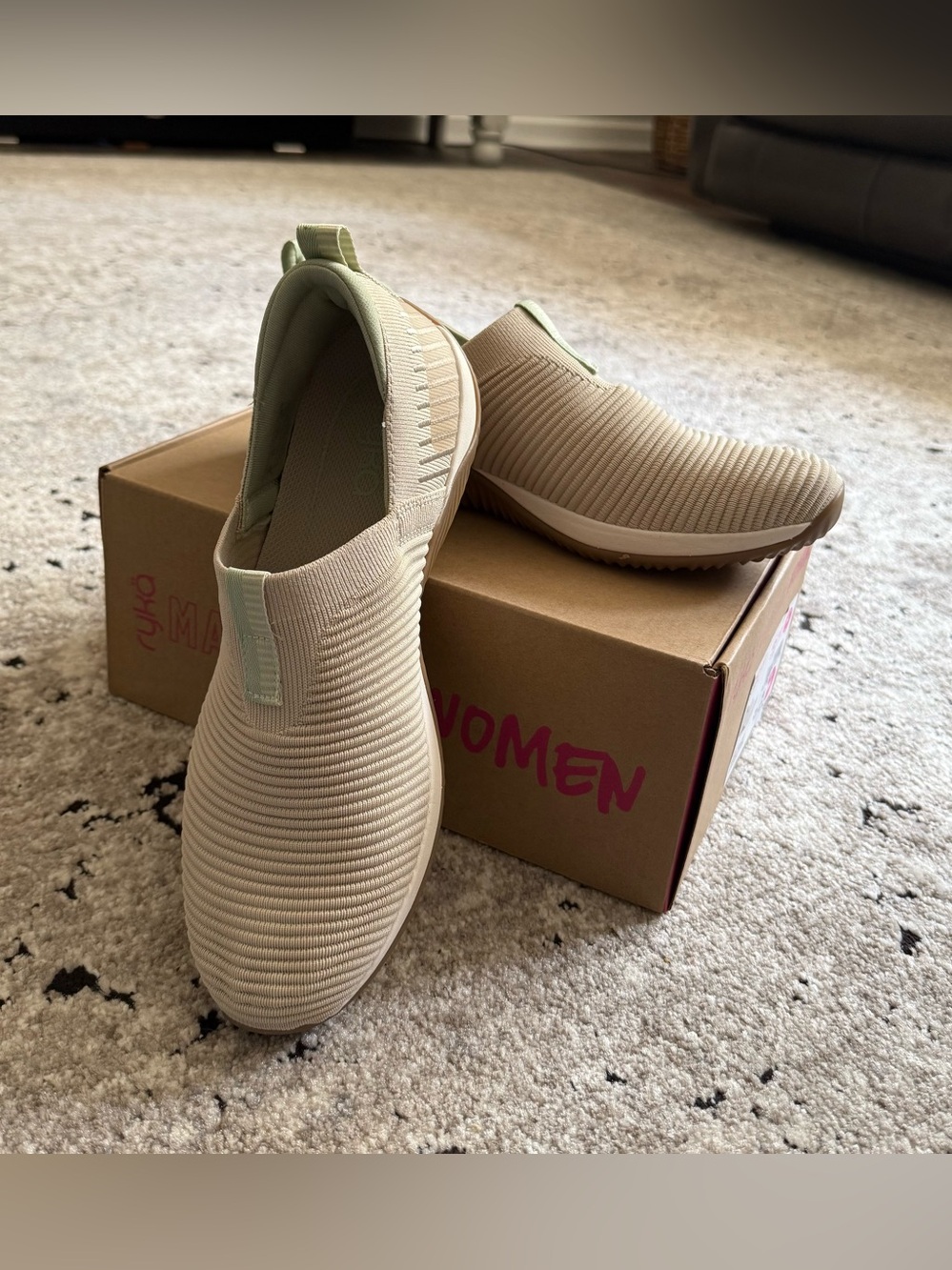 Ryka Echo Knit Slip-On Walking Shoes in Light Beige (Color Oatmeal)